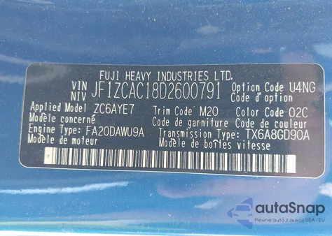 2013 Subaru Brz Limited из США, поврежденный, VIN JF1ZCAC18D2600791